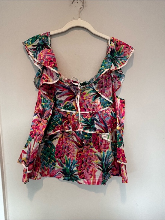J. Crew Tops - J. Crew Pink & Green Tropical Ruffle Camisole